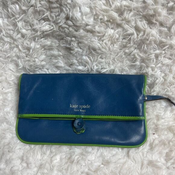 Kate Spade Blue & Green Leather Bi fold Small Clutch . - Picture 1 of 12
